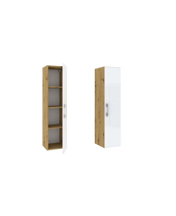 Słupek lazienkowy wiszący LUNA 1D 40 cm Dąb Artisan z białymi drzwiami połysk